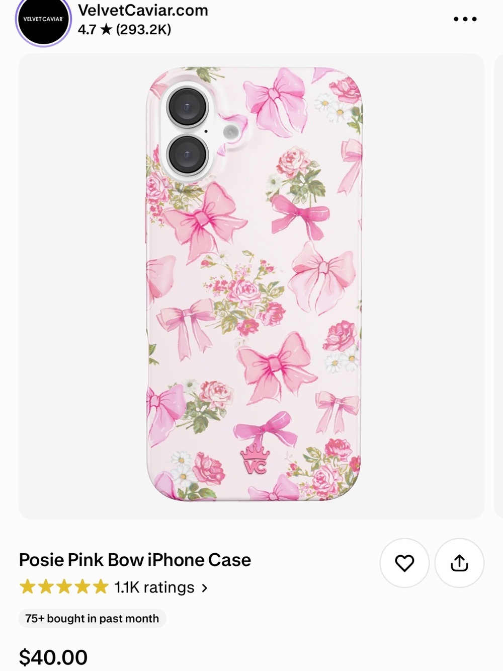 Velvet Caviar Posie Pink Bow iPhone Case - Pink Floral Bows